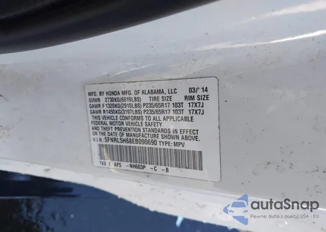 2014 Honda Odyssey Ex-L from USA, damaged, VIN 5FNRL5H68EB090690